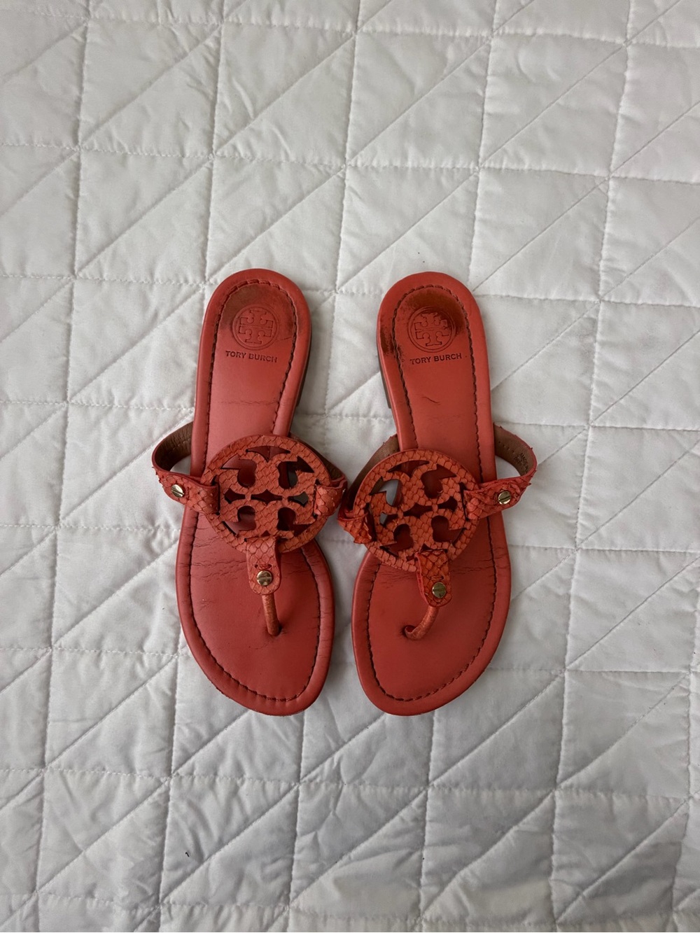 Tory Burch Coral/Orange Shoes Leather Miller Sandals Size 7